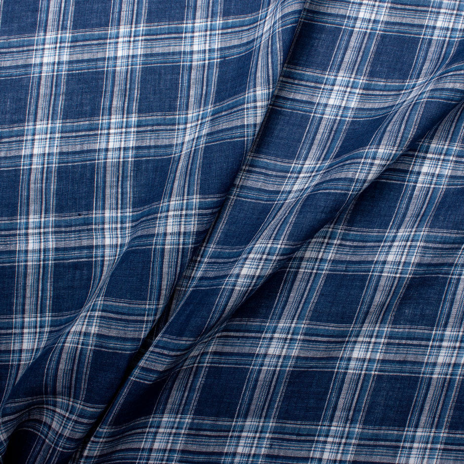 Blue & White Checkered Lightweight Pure Linen