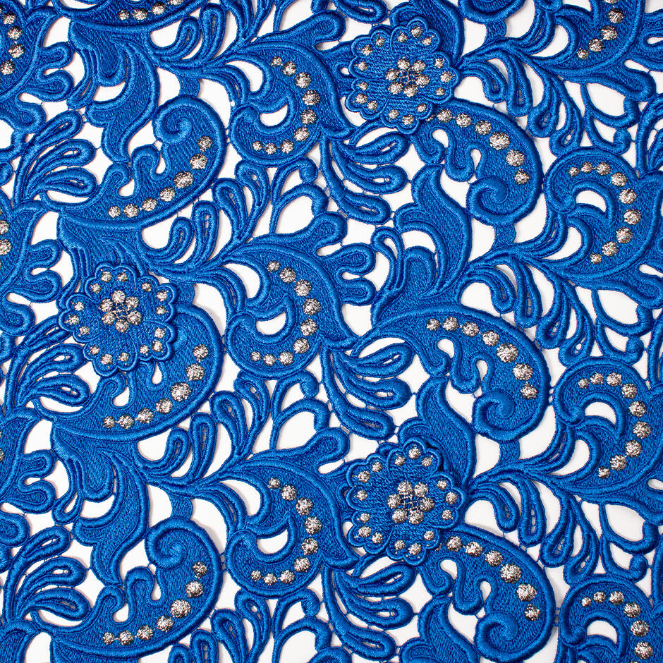 Deep Royal Blue Metallic Guipure Lace