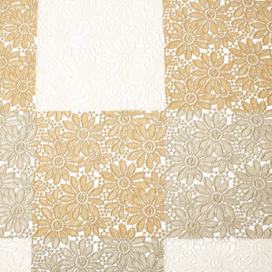 Gold, Beige & Cream Cotton Blend Guipure Lace