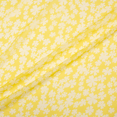 White Floral Canary Yellow Silk Georgette