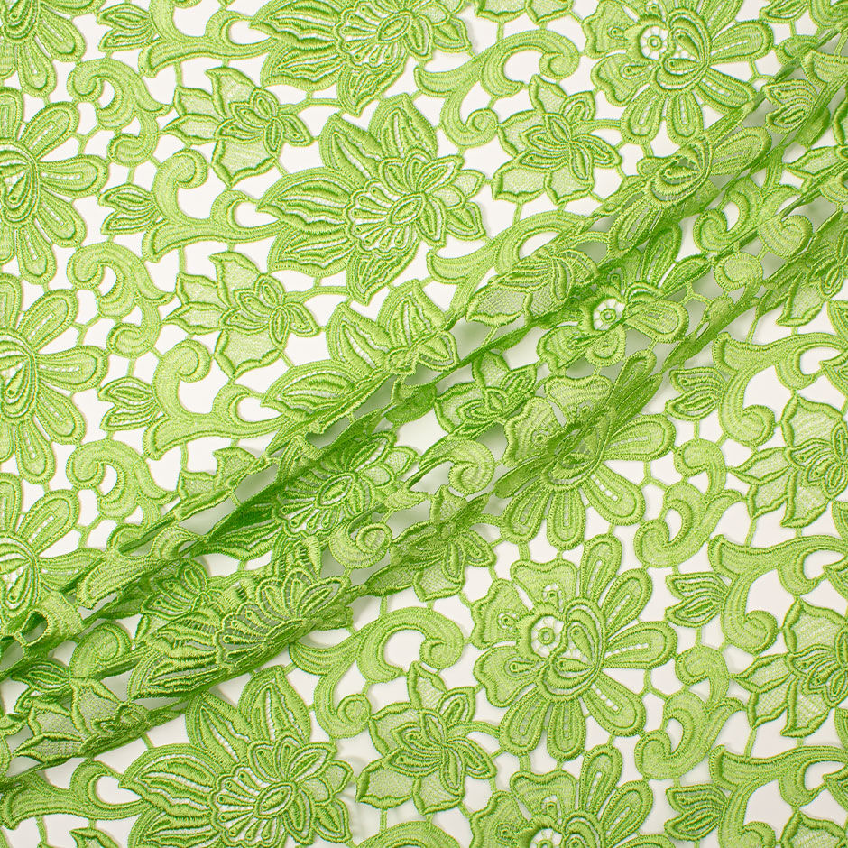 Apple Green Floral Guipure Lace