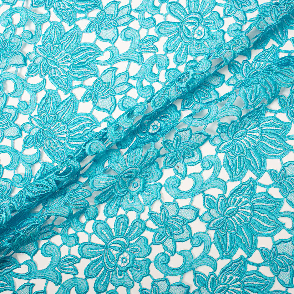 Deep Turquoise Floral Guipure Lace