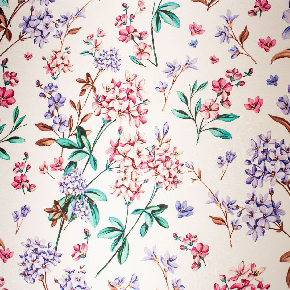 Pretty Floral Printed Ivory Silk Blend Mikado