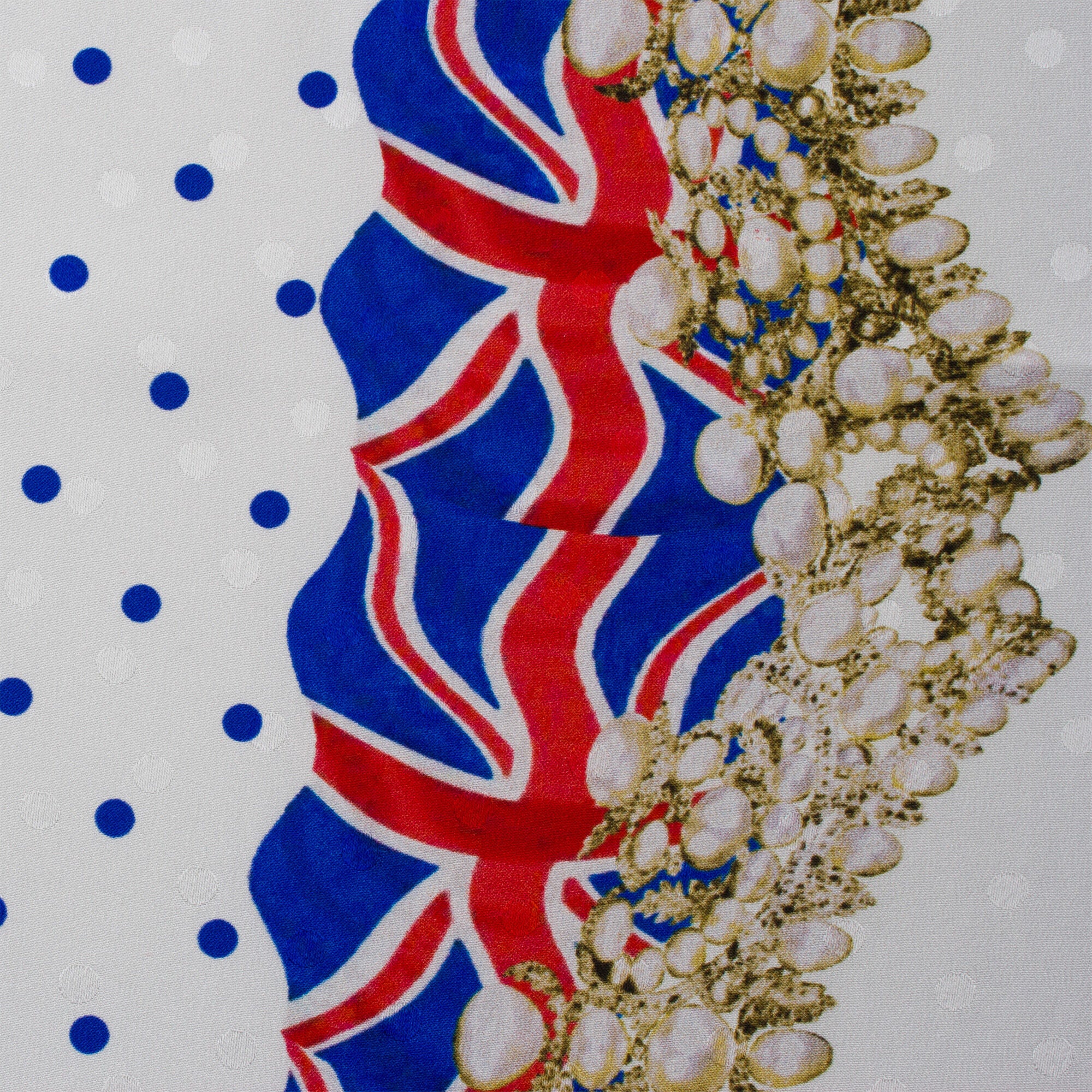 Ivory/Blue Union Jack Border Silk Jacquard