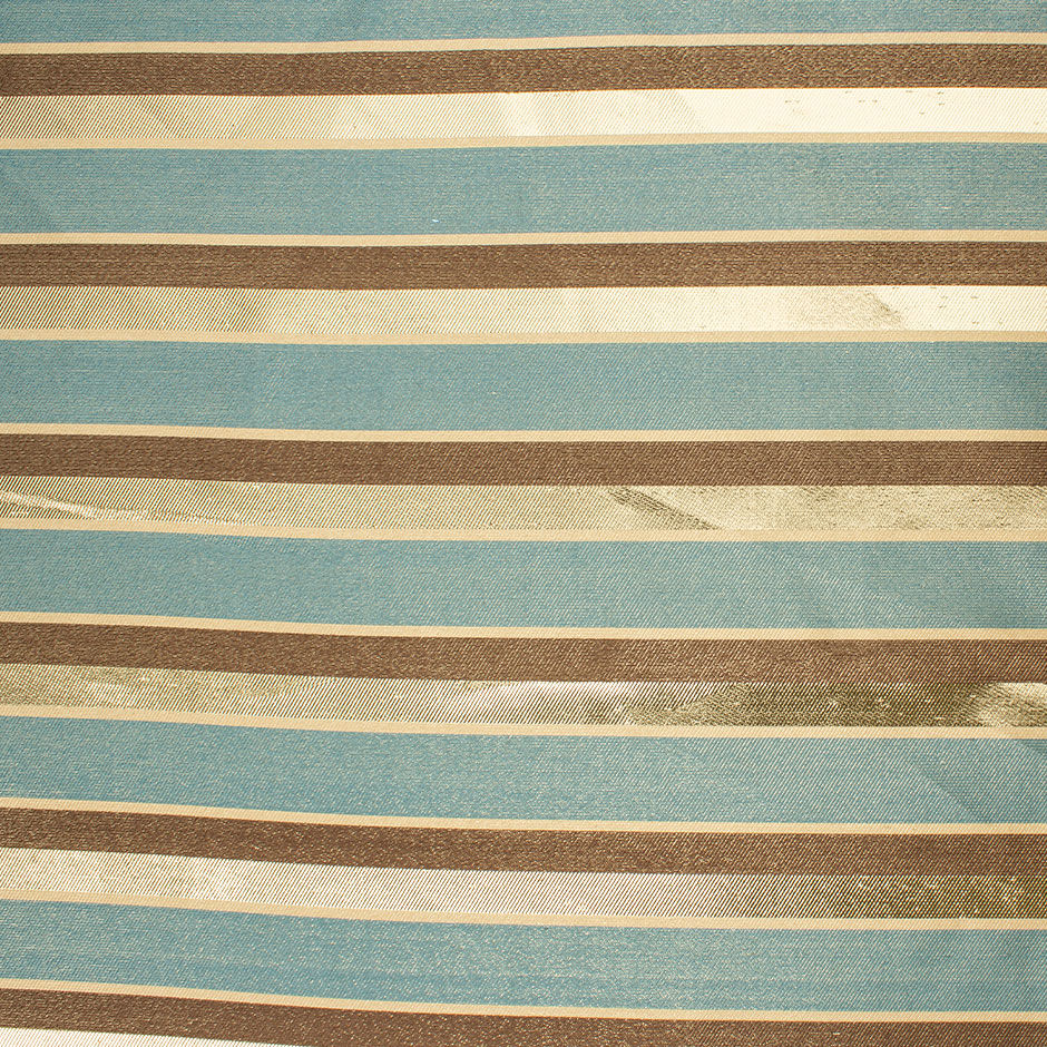 Gold, Brown & Duck Egg Blue Striped Polyester Lamé