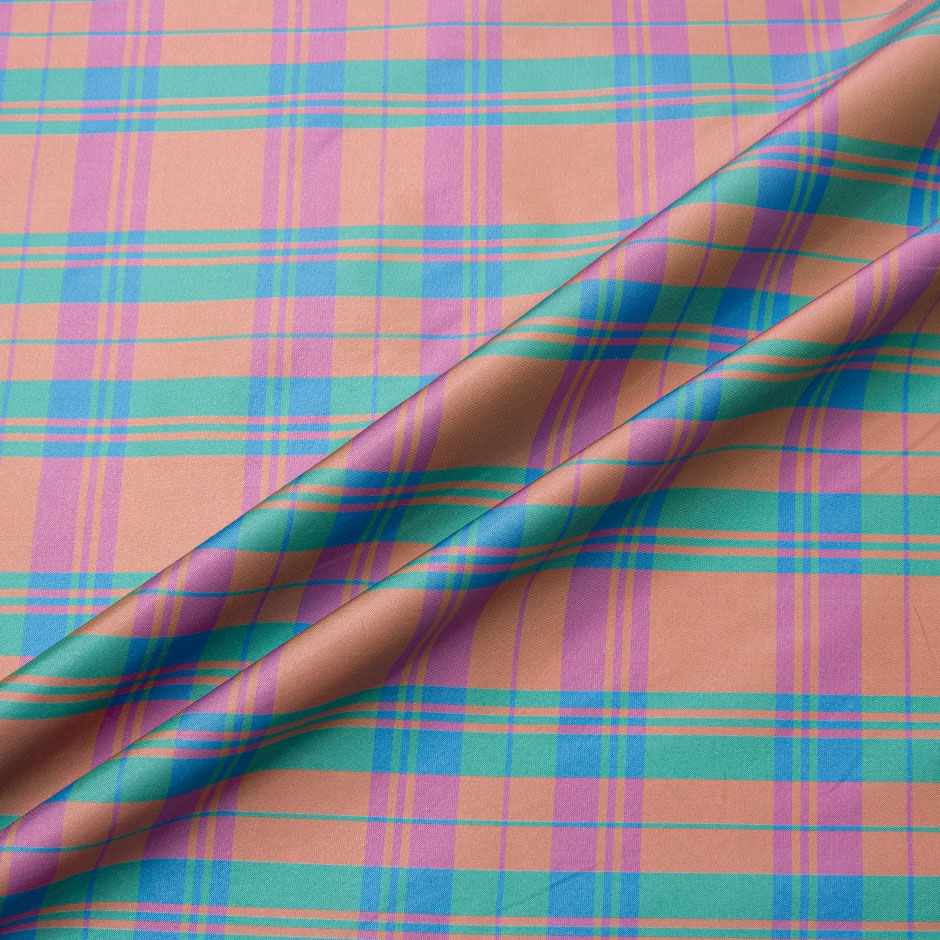 Lilac & Green Tartan Checkered Silk Taffeta