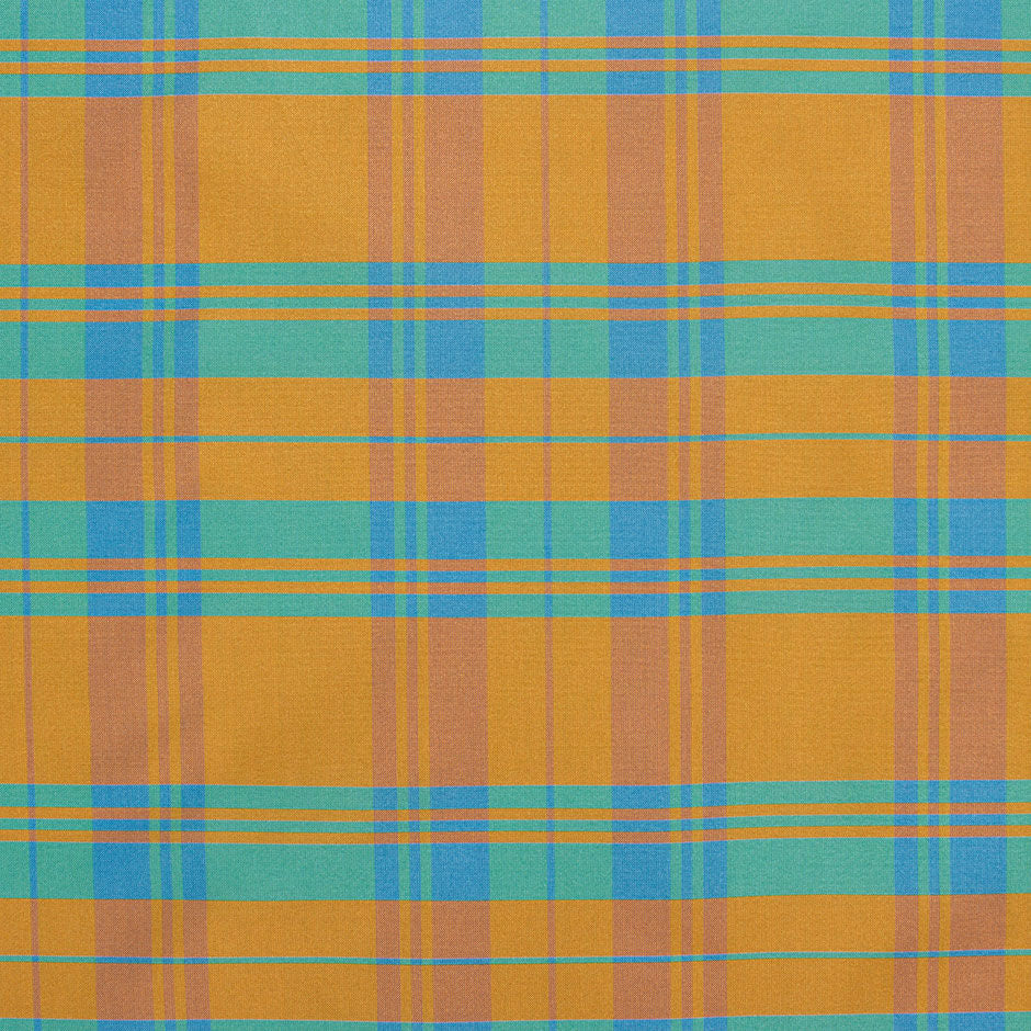 Apricot, Blue & Green Tartan Checkered Silk Taffeta