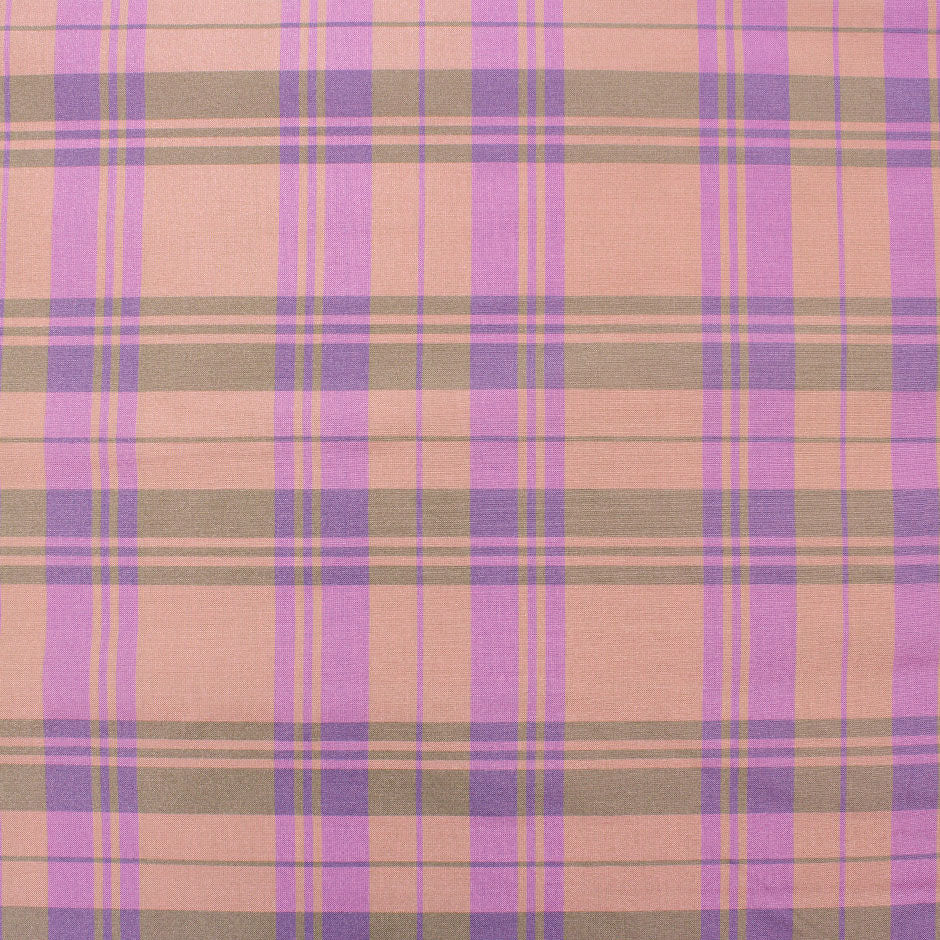 Purple & Peach Tartan Checkered Silk Taffeta