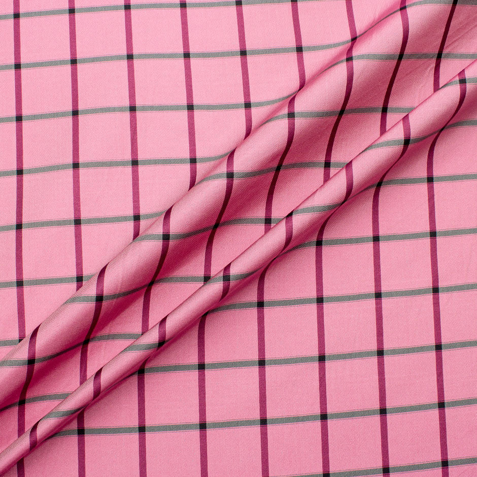 Rose Pink Checkered Pure Silk Taffeta