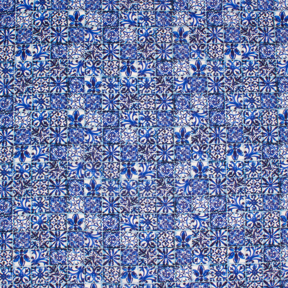 Blue Tile Printed Cotton Tana Lawn (A 3.20m Piece)