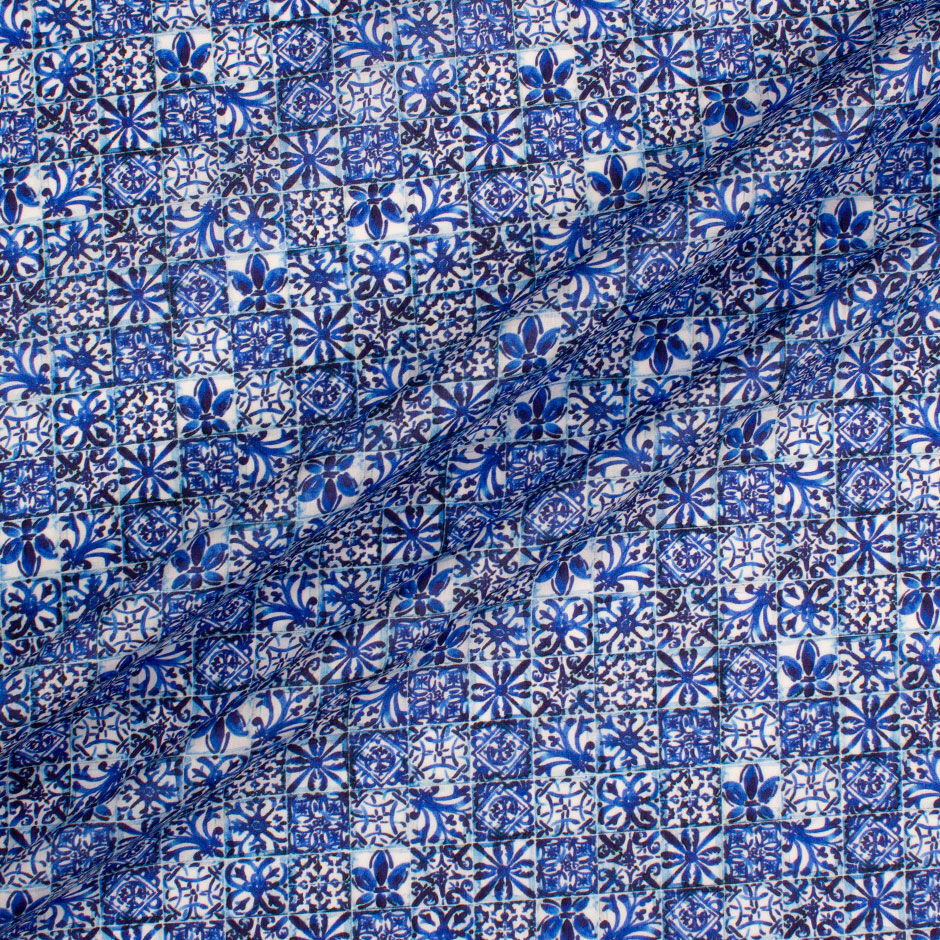 Blue Tile Printed Cotton Tana Lawn (A 3.20m Piece)