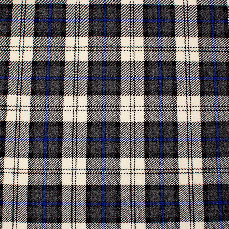 Grey & Royal Blue Tartan Pure Wool