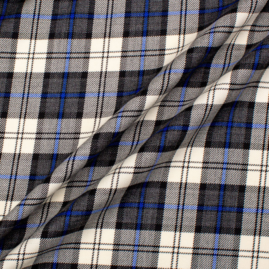 Grey & Royal Blue Tartan Pure Wool