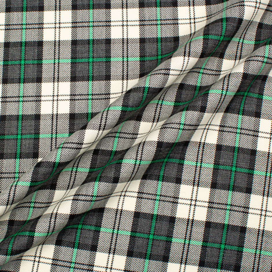 Grey & Emerald Green Pure Wool Tartan