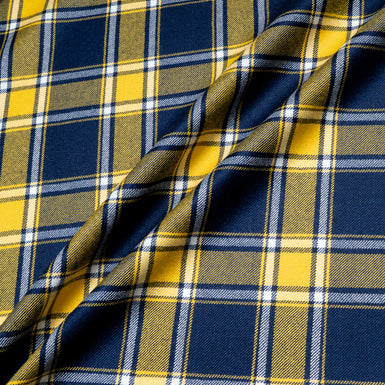 French Blue & Yellow Tartan Checkered Pure Wool