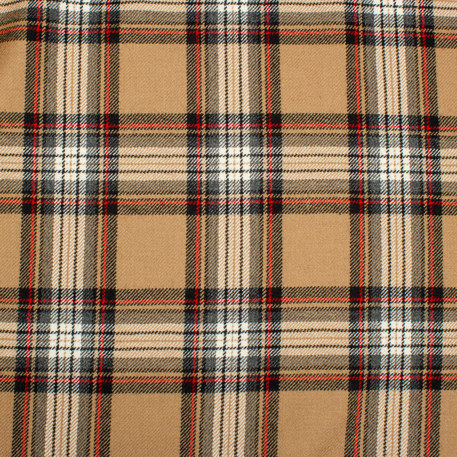 Beige, Red, Black Pure Wool Tartan