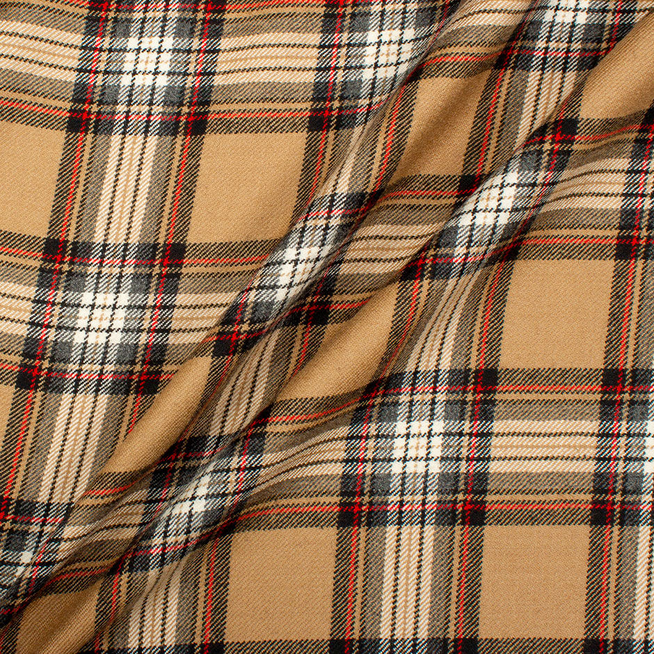 Beige, Red, Black Pure Wool Tartan