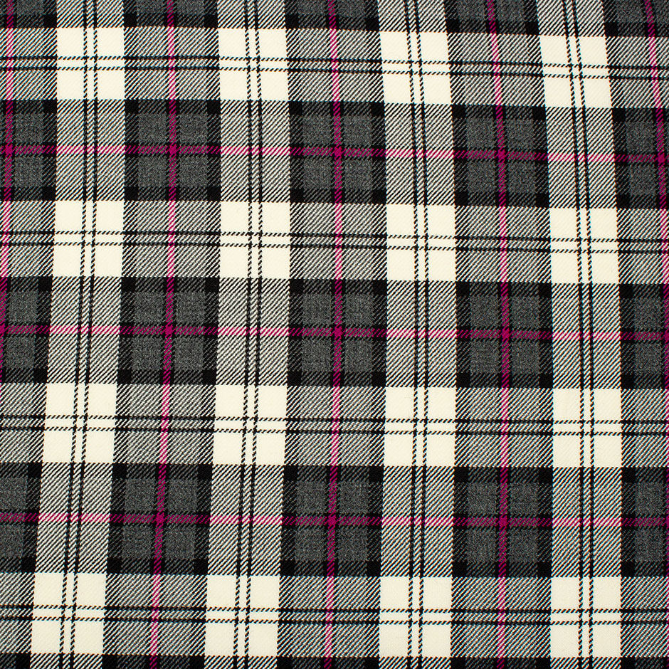 Fuchsia Pink, Ivory & Grey Pure Wool Tartan