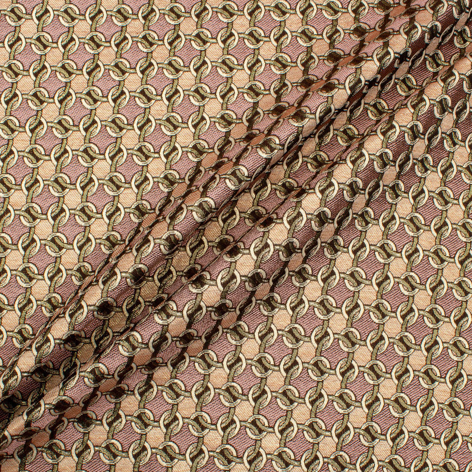 Pink, Peach & Gold Geometric Metallic Brocade