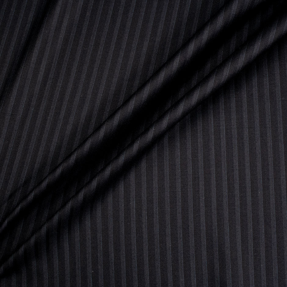 Dark Navy Blue Striped Jacquard Pure Wool Suiting