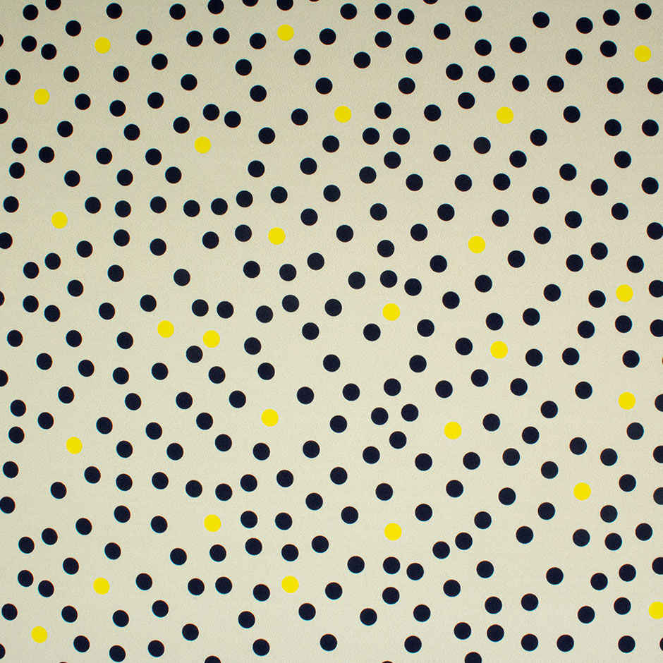 Blue & Yellow Spotted Beige Stretch Silk Crêpe