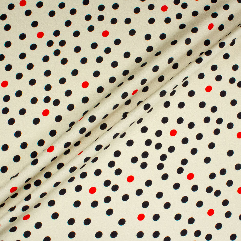 Black & Red Spotted Beige Stretch Silk Crêpe