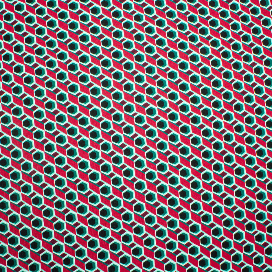 Red/Green/Black Geo Printed Silk Twill (A 3.20m Piece)