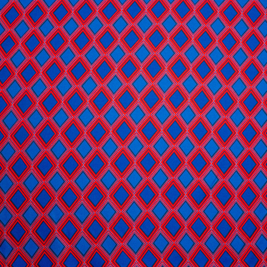 Bright Red & Royal Blue Rhombus Printed Silk Twill (A 2m Piece)