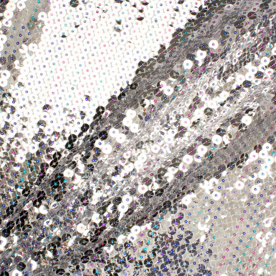 Silver & Multi-Coloured Sequinned Silk Georgette