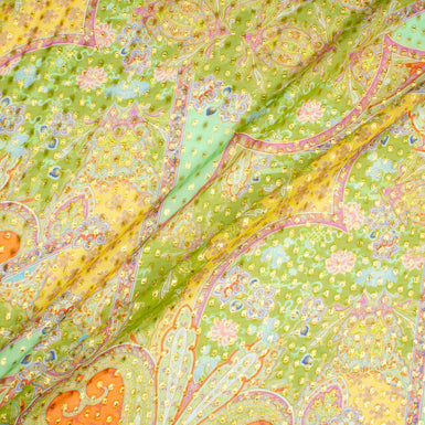 Multi Paisley Printed Apple Green Metallic Silk Georgette