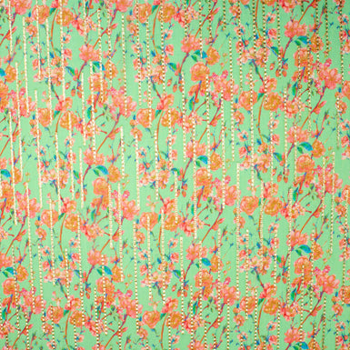 Orange/Pink Floral Printed Green Metallic Silk Georgette (A 2.10m Piece)