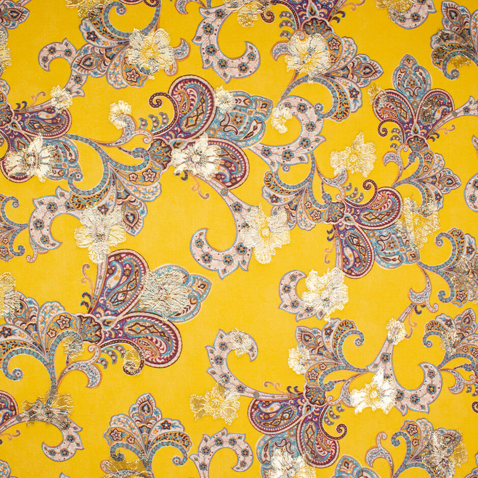 Paisley Printed Daffodil Yellow Metallic Silk Georgette (A 1.60m Piece)