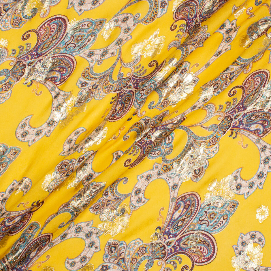 Paisley Printed Daffodil Yellow Metallic Silk Georgette (A 1.60m Piece)