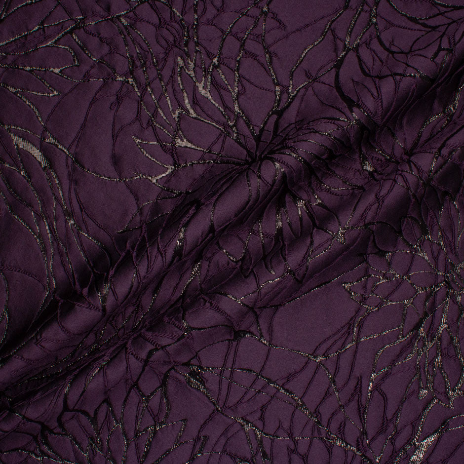 Deep Plum Abstract Floral Metallic Cloqué