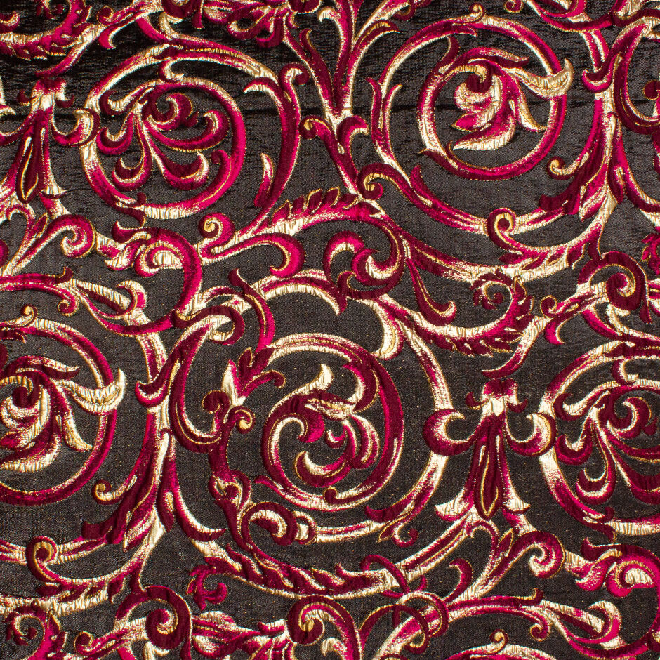 Cherry Red & Gold Metallic Black Cloqué