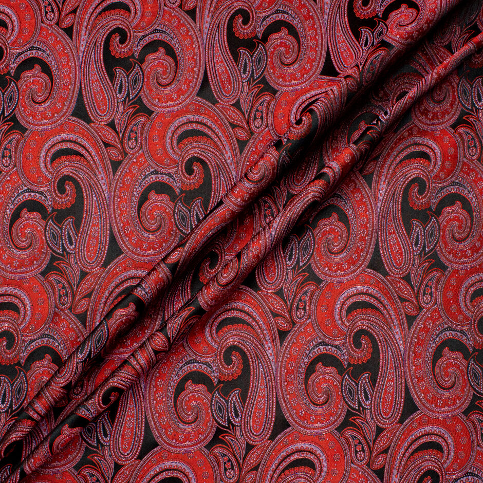 Red & Pink Paisley Silk Blend Brocade