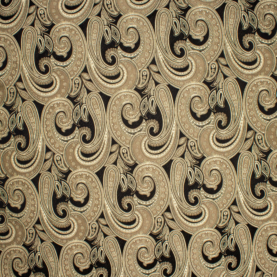 Metallic Gold Paisley Silk Blend Black Brocade