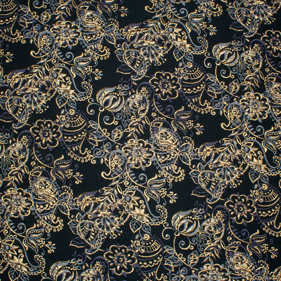 Grey & Gold Metallic Floral Black Mixed Fibre Cloqué