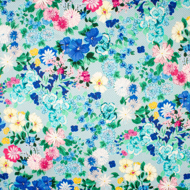 Blue, Yellow, Pink Floral Printed Blue Luxury Cotton (A 1.65m Piece)