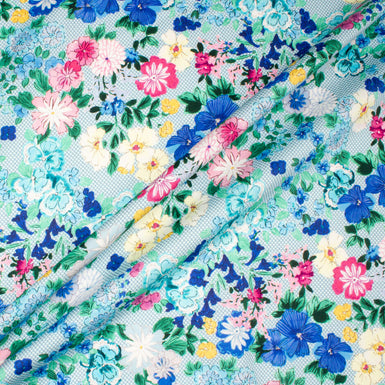 Blue, Yellow, Pink Floral Printed Blue Luxury Cotton (A 1.65m Piece)