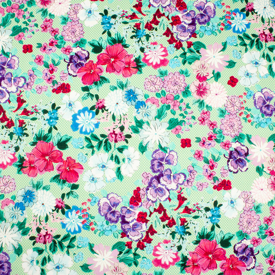 Pink & Blue Floral Printed Green Luxury Cotton