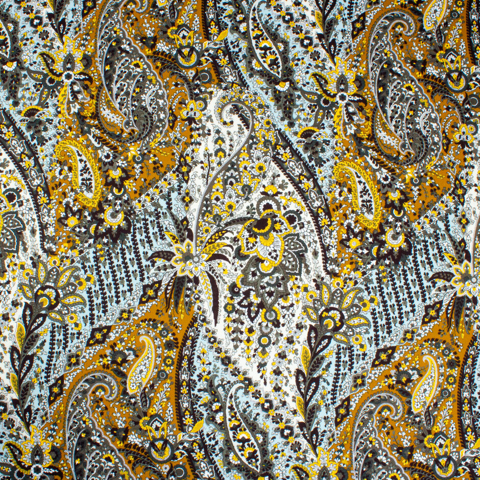 Mustard, Grey, Yellow Floral Printed Shirting Cotton