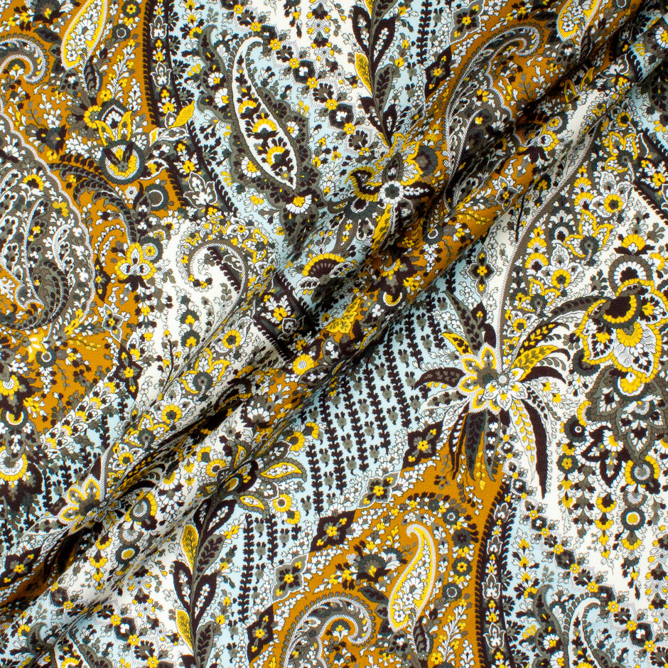 Mustard, Grey, Yellow Floral Printed Shirting Cotton