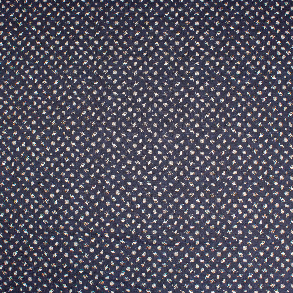 Multi Print Navy Blue Lightweight Shirting Cotton