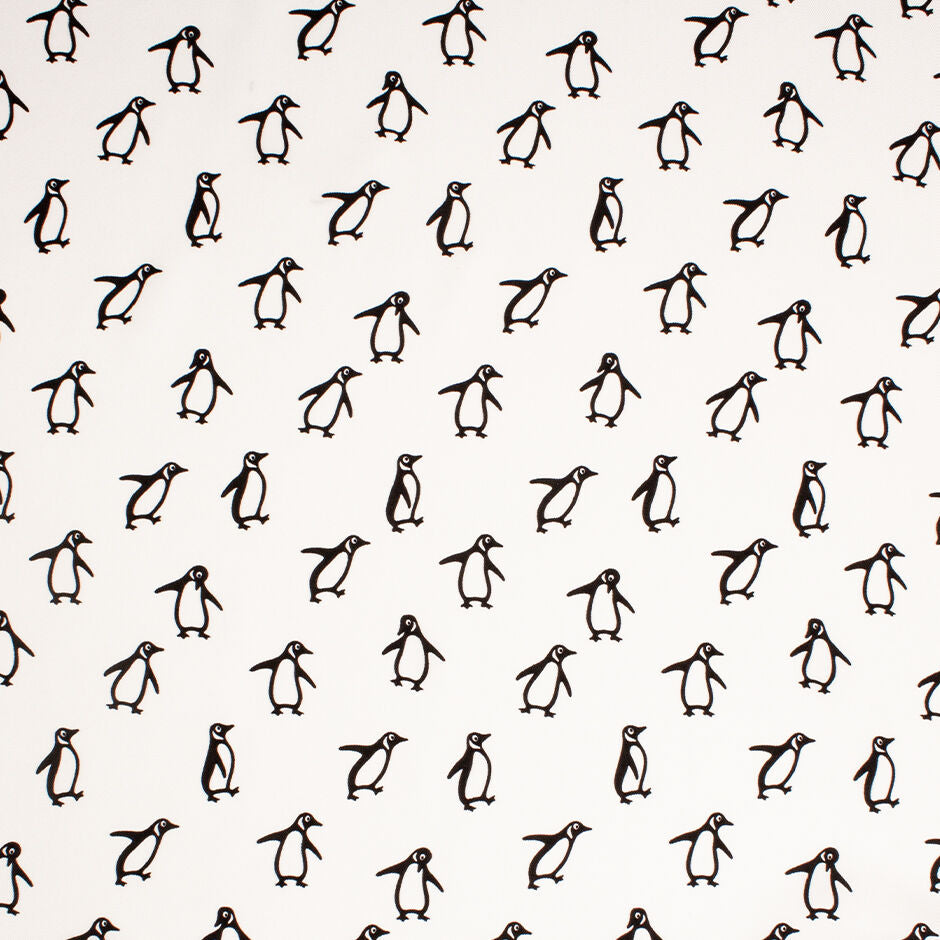 Black Penguin Printed White Pure Silk Twill (A 2m Piece)