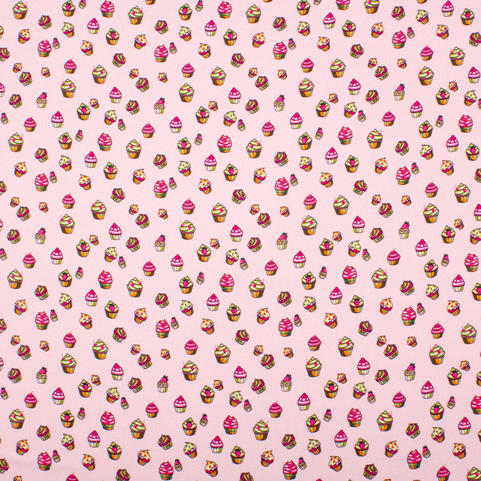 Cupcake Printed Baby Pink Stretch Silk Satin