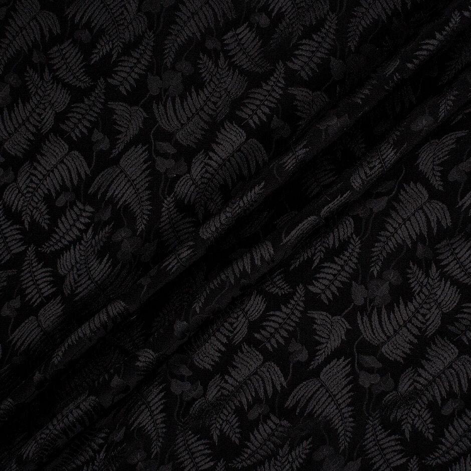 Jet Black Leaf Jacquard Microfibre