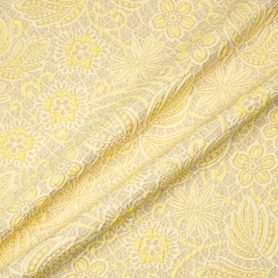 Yellow & Taupe Floral Cotton Blend Cloqué