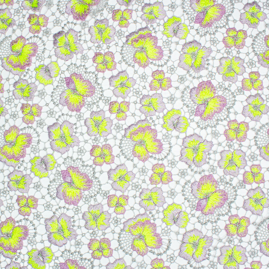 Lilac & Lime Floral Metallic Grey Guipure Lace