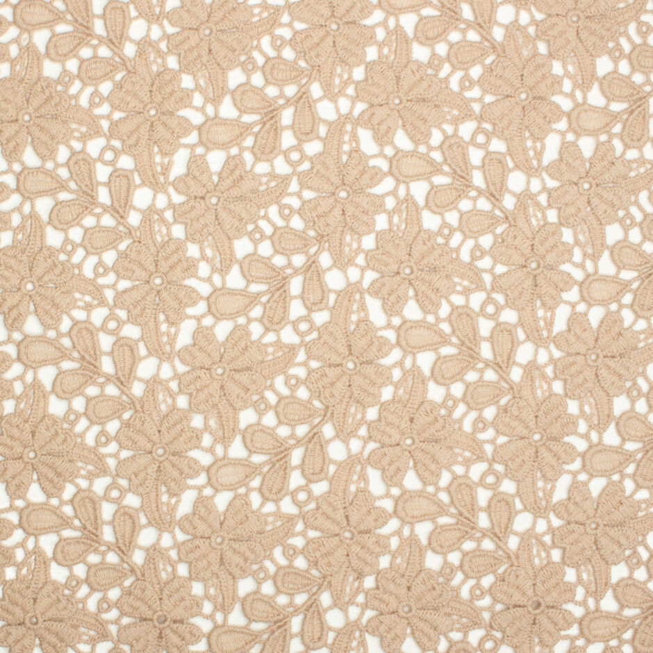 Beige Pure Wool Floral Guipure Lace